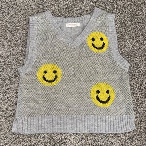 Kids Grey Knit Vest with Yellow Smiley Motifs